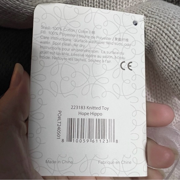 Living Textiles Hope Hippo Ballerina Knitted Rattle Plush Toy 100% Cotton - Picture 4 of 7